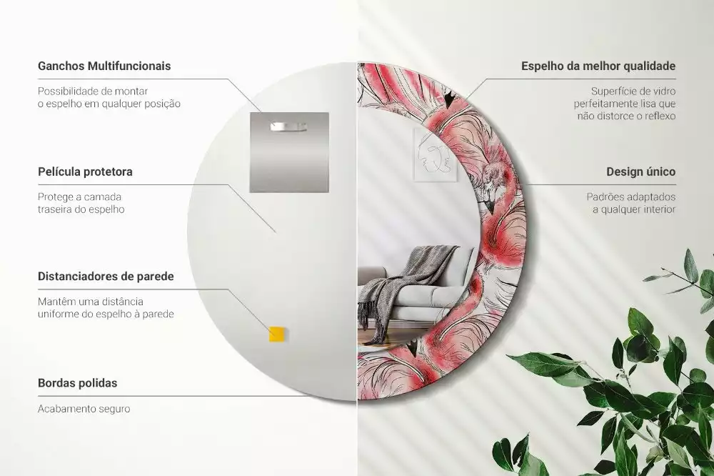 Oglindă rotundă imprimată Flamingo