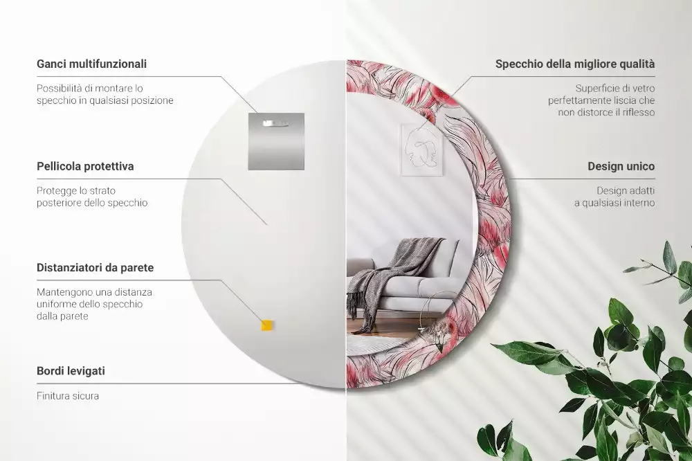 Oglindă rotundă imprimată Flamingo