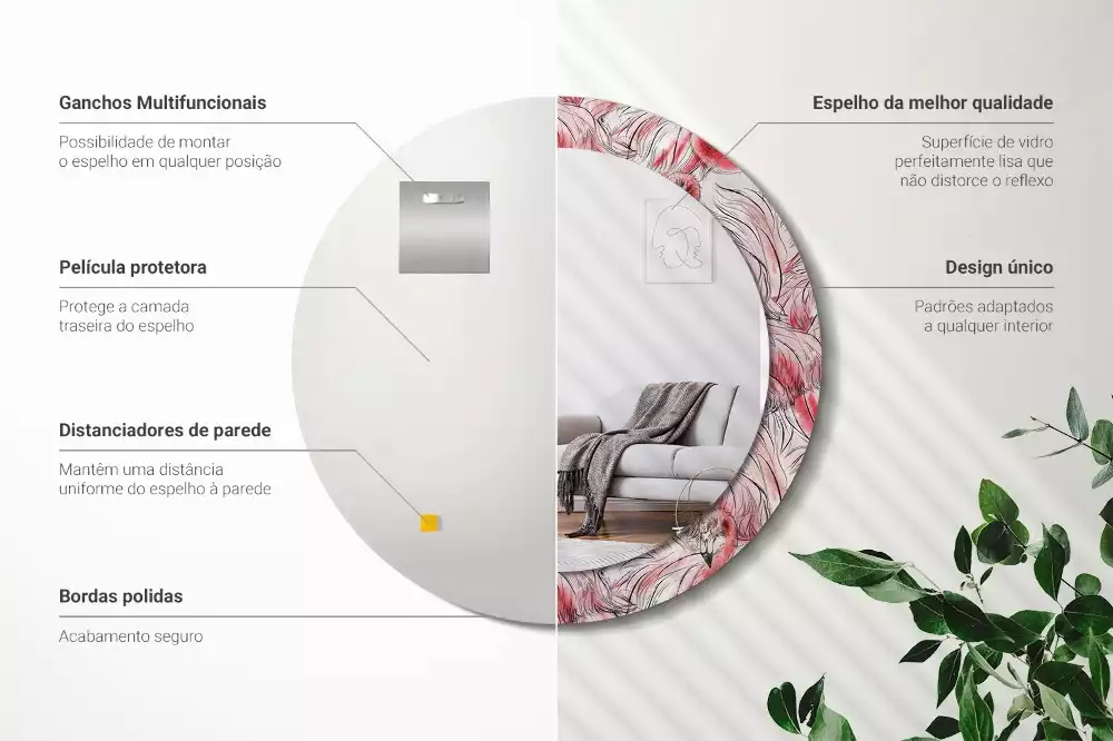 Oglindă rotundă imprimată Flamingo