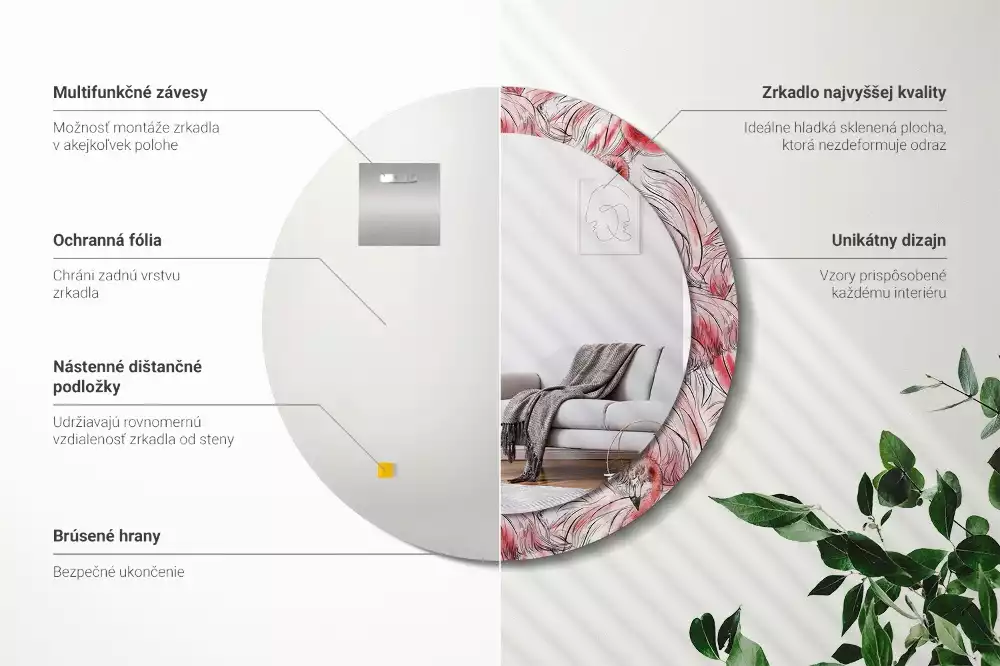 Oglindă rotundă imprimată Flamingo