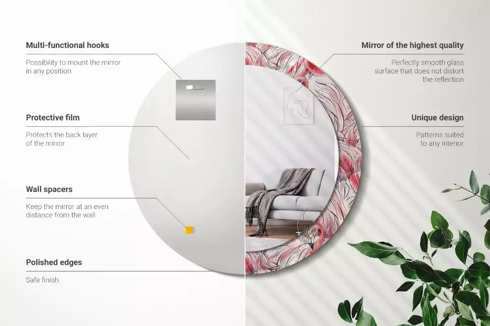 Oglindă rotundă imprimată Flamingo