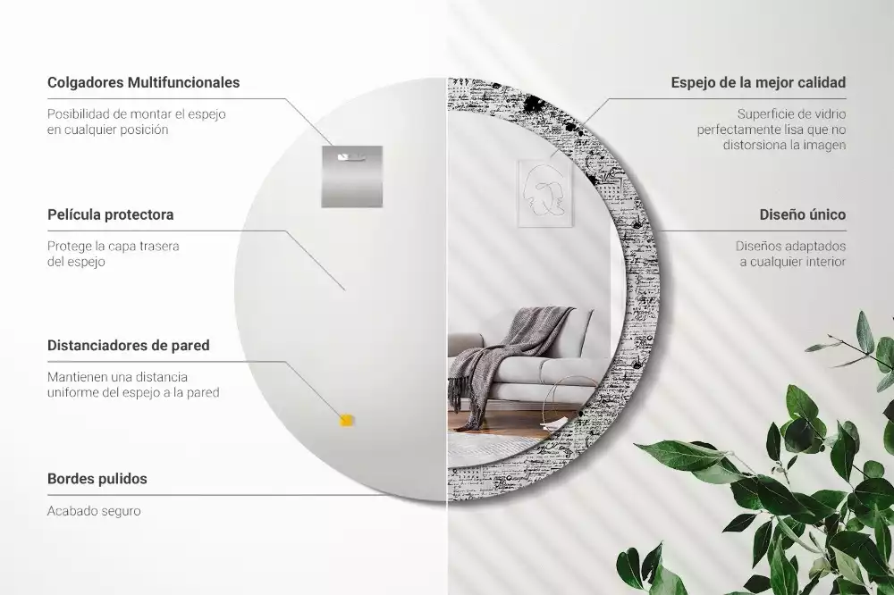 Oglindă rotundă ramă cu imprimeu Mâzgălituri