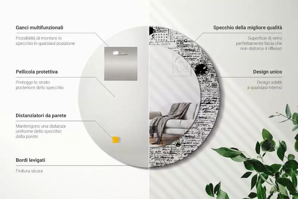 Oglindă rotundă ramă cu imprimeu Mâzgălituri