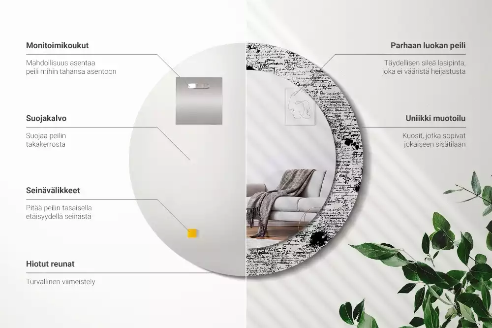 Oglindă rotundă ramă cu imprimeu Mâzgălituri