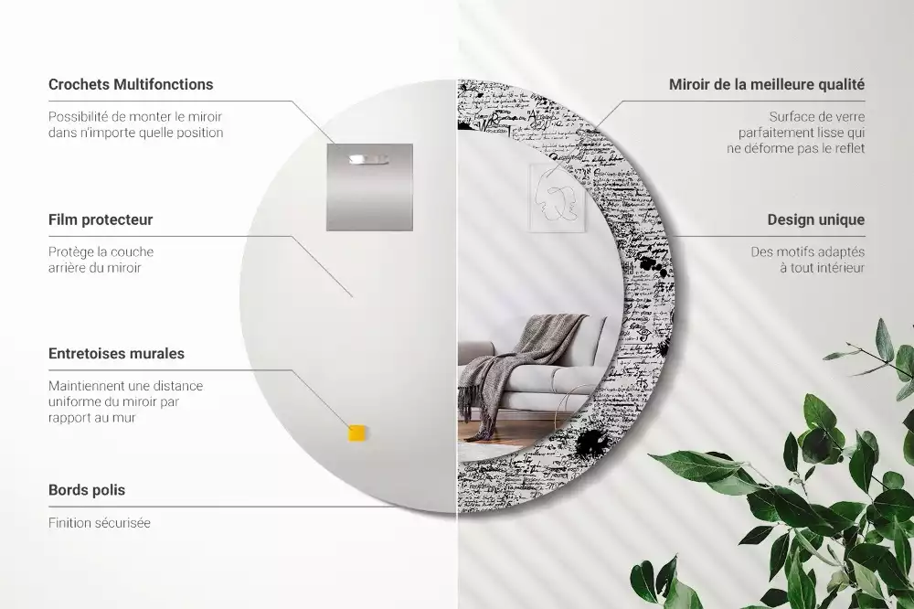 Oglindă rotundă ramă cu imprimeu Mâzgălituri