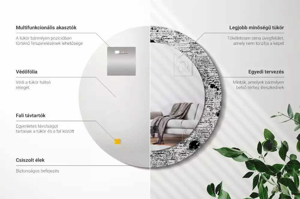 Oglindă rotundă ramă cu imprimeu Mâzgălituri