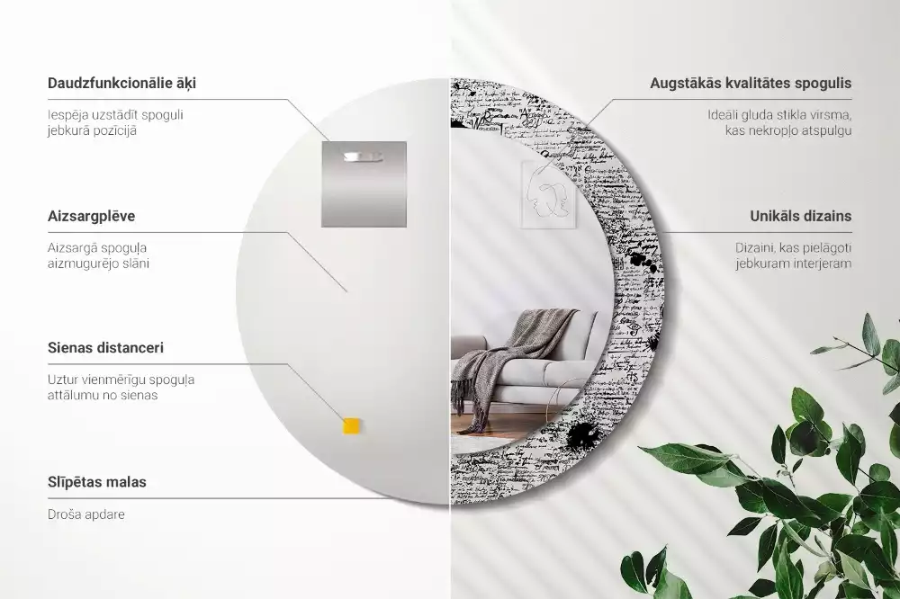 Oglindă rotundă ramă cu imprimeu Mâzgălituri