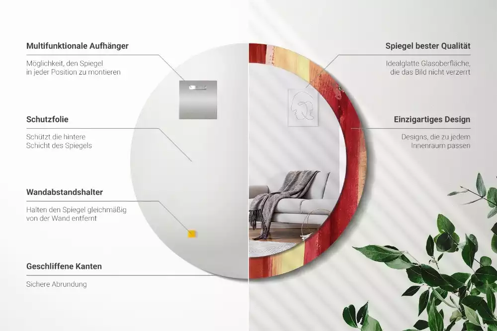 Oglindă rotundă imprimată Pictură abstractă