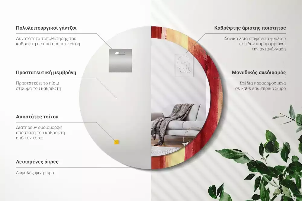 Oglindă rotundă imprimată Pictură abstractă