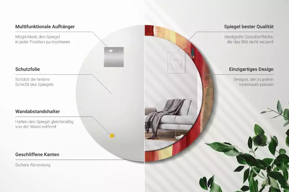 Oglindă rotundă imprimată Pictură abstractă