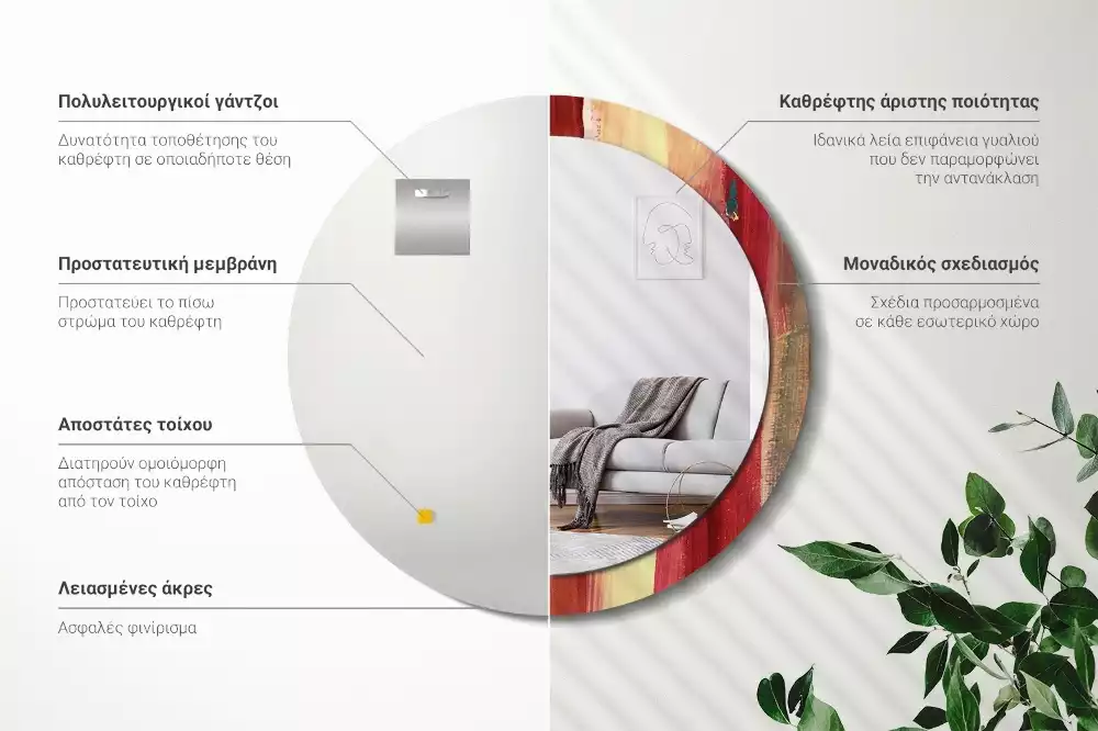 Oglindă rotundă imprimată Pictură abstractă