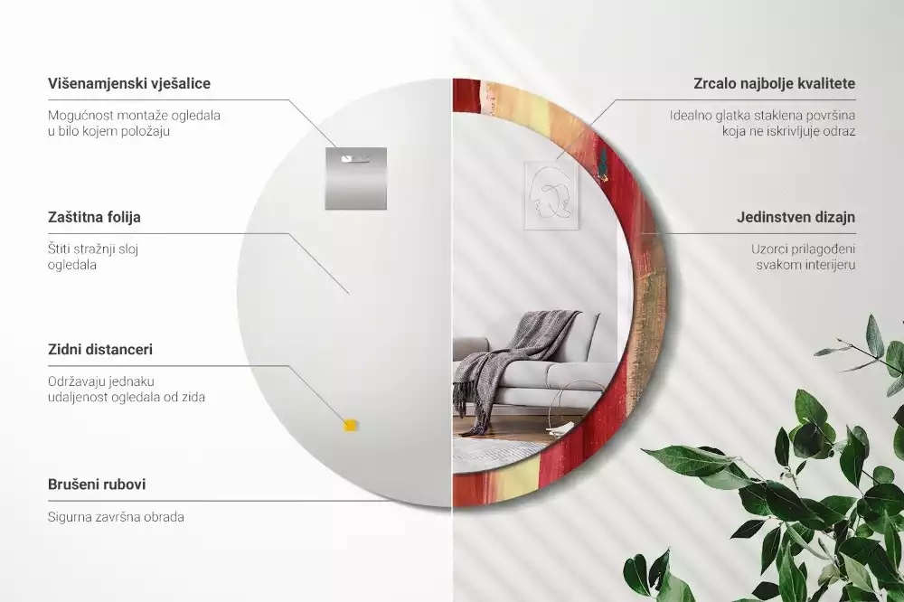 Oglindă rotundă imprimată Pictură abstractă