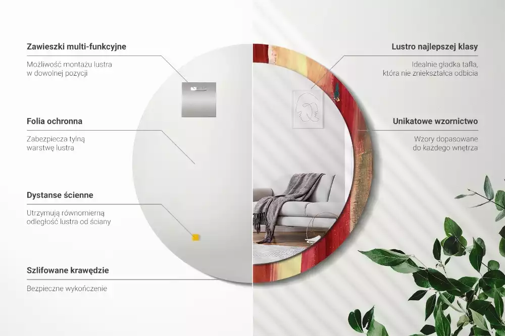 Oglindă rotundă imprimată Pictură abstractă