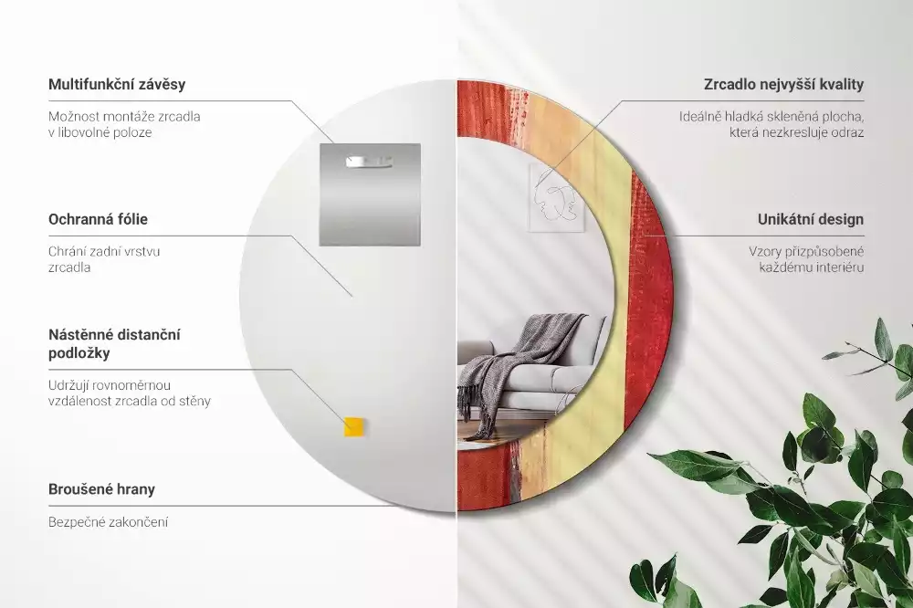 Oglindă rotundă imprimată Pictură abstractă