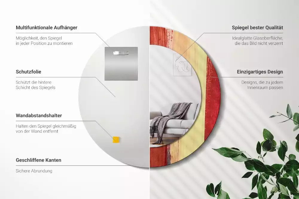 Oglindă rotundă imprimată Pictură abstractă