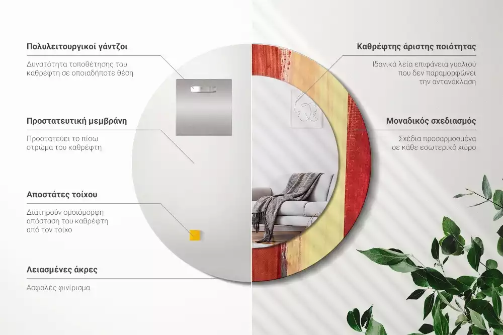 Oglindă rotundă imprimată Pictură abstractă