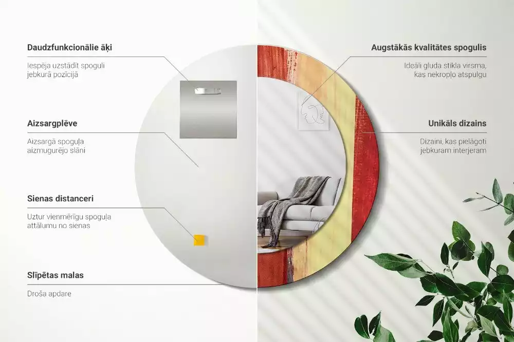 Oglindă rotundă imprimată Pictură abstractă