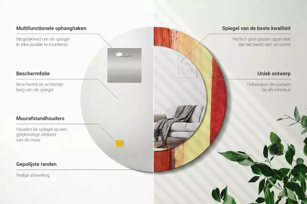 Oglindă rotundă imprimată Pictură abstractă