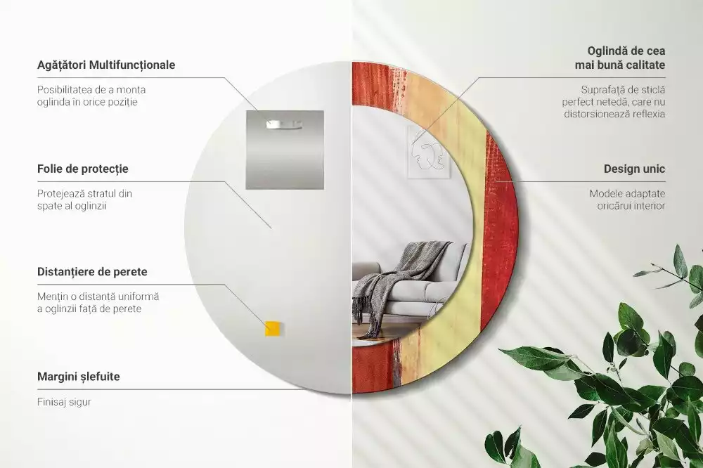 Oglindă rotundă imprimată Pictură abstractă