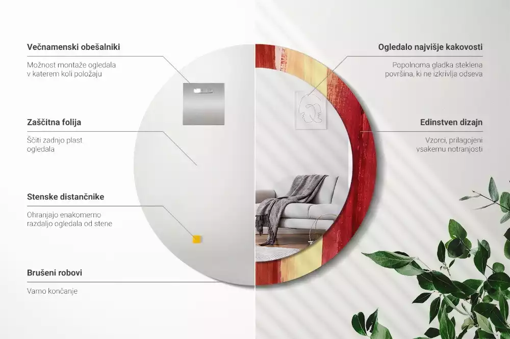 Oglindă rotundă imprimată Pictură abstractă