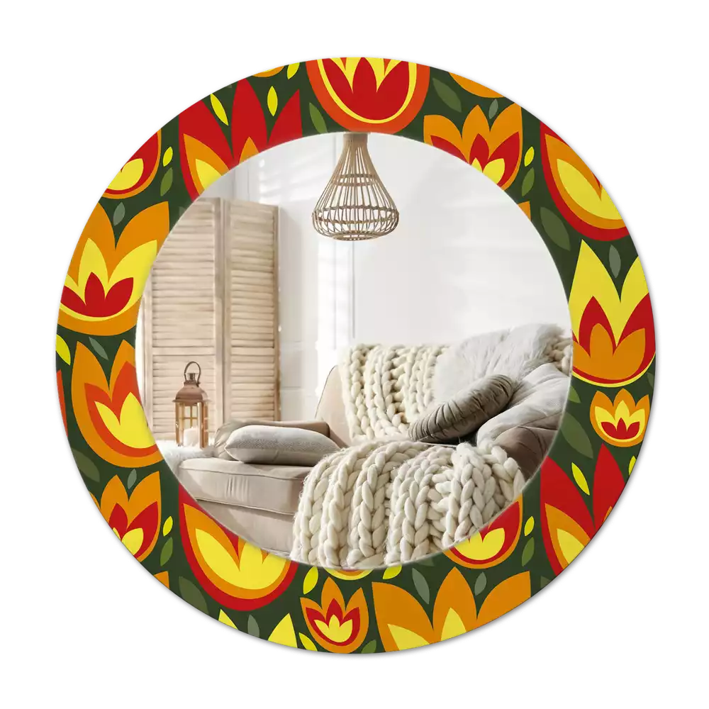 Oglindă cu decor rotundă Lalele retro