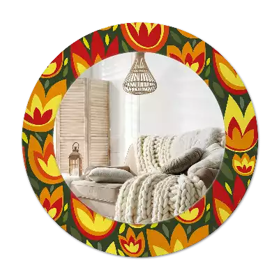 Oglindă cu decor rotundă Lalele retro