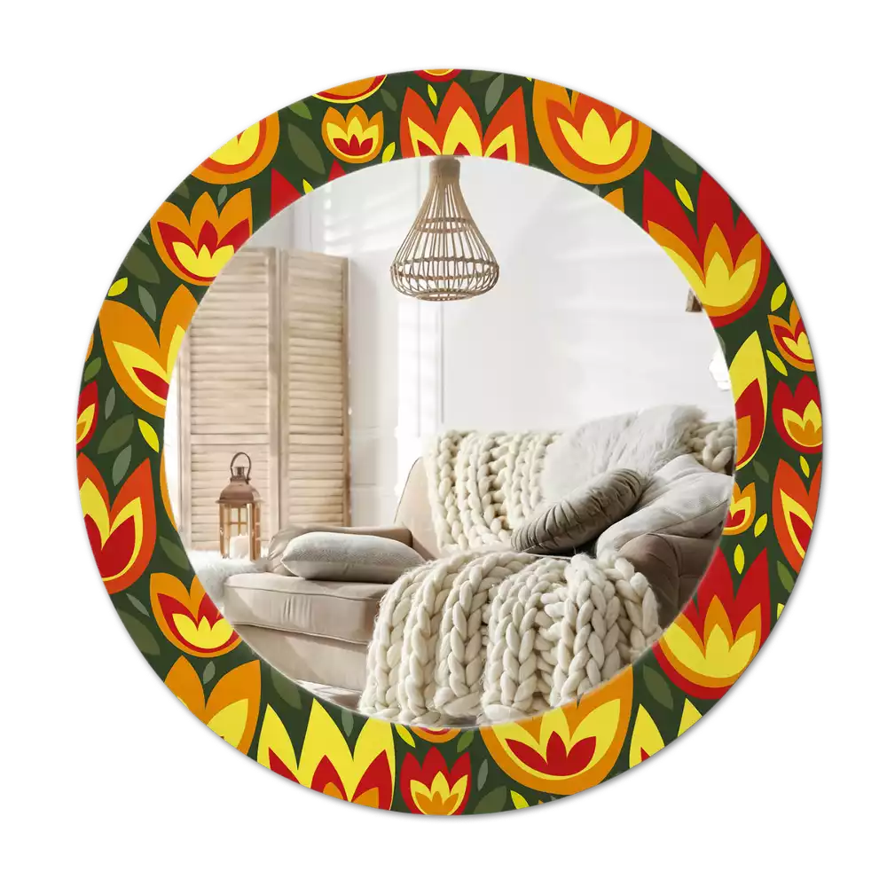 Oglindă cu decor rotundă Lalele retro