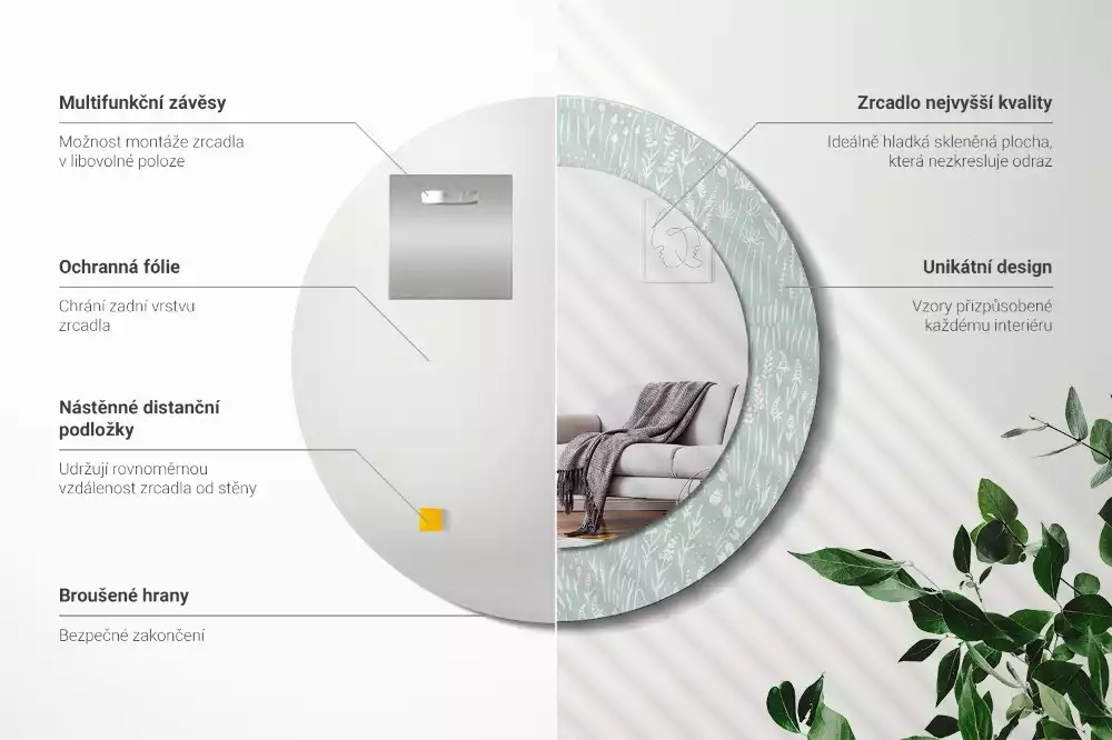 Oglindă rotundă imprimată Melc pe pajiște