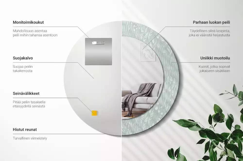 Oglindă rotundă imprimată Melc pe pajiște