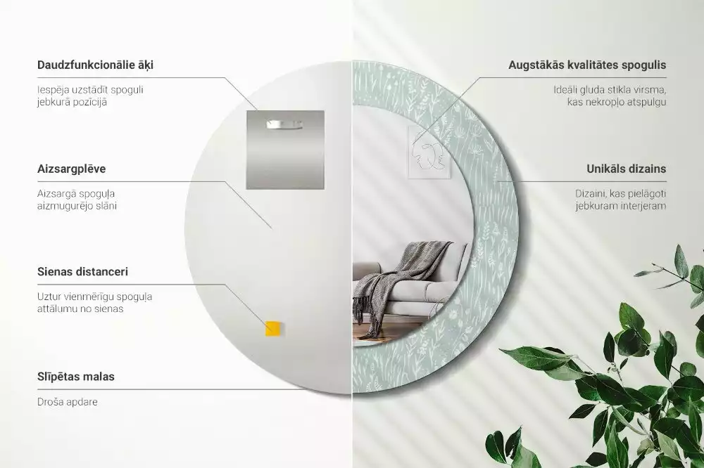 Oglindă rotundă imprimată Melc pe pajiște