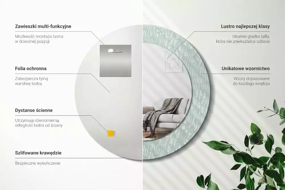 Oglindă rotundă imprimată Melc pe pajiște