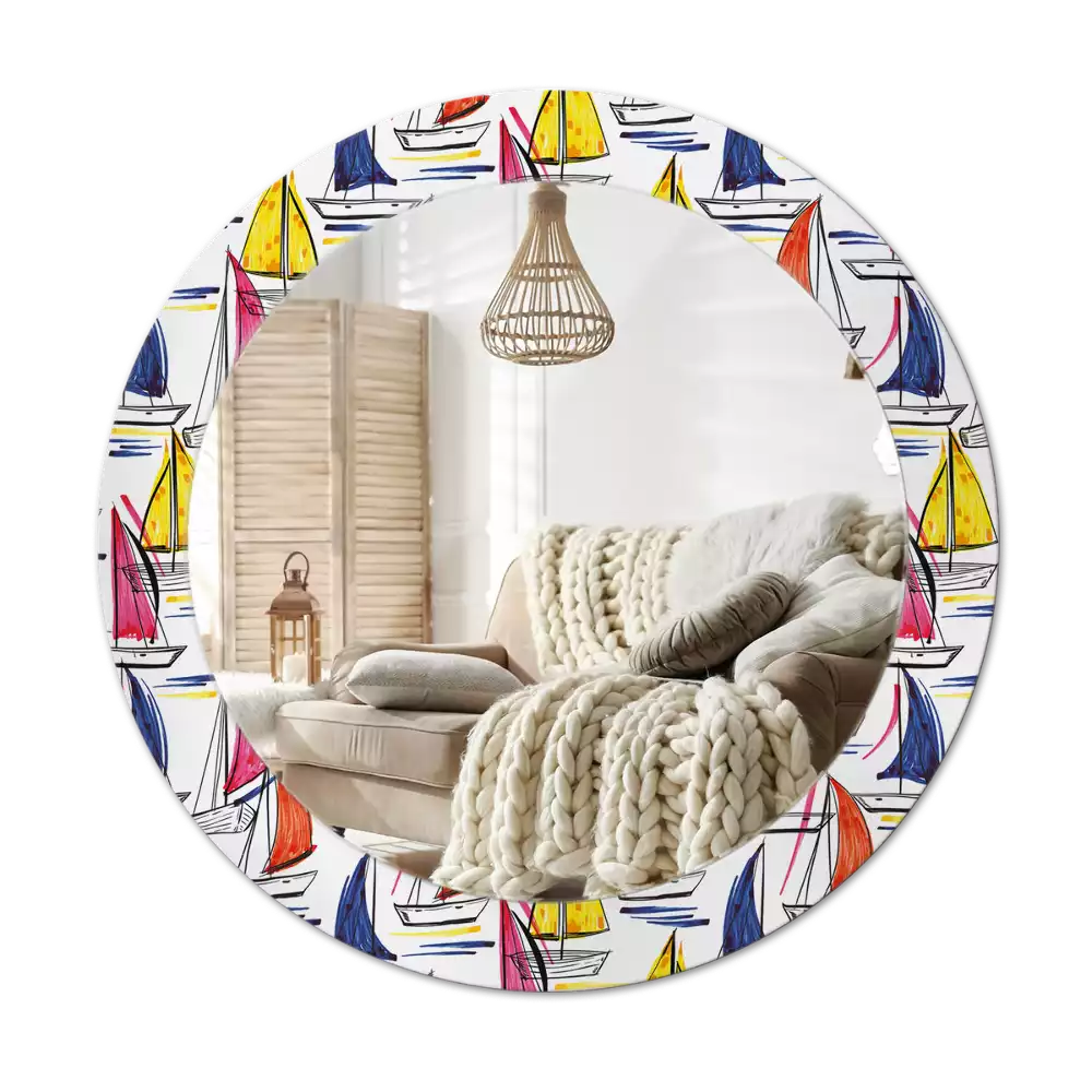 Oglindă rotundă ramă cu imprimeu Bărci colorate