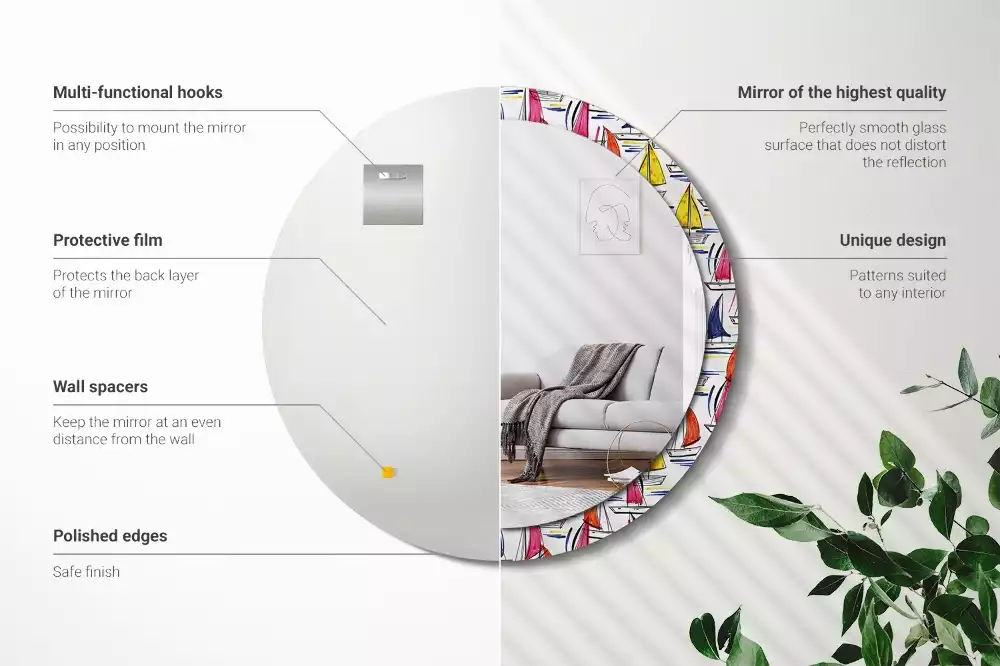 Oglindă rotundă ramă cu imprimeu Bărci colorate