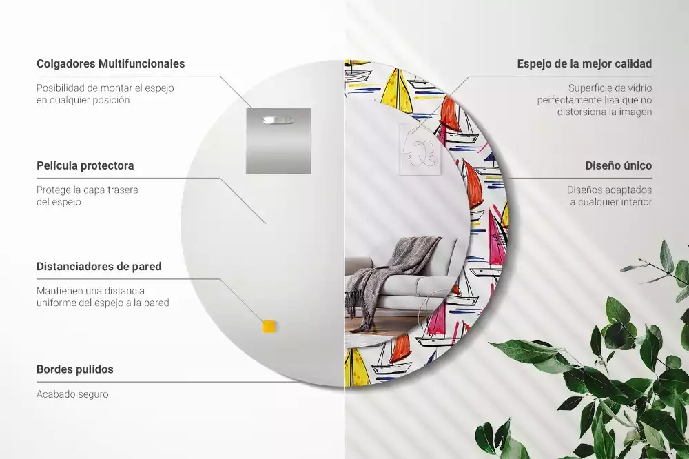 Oglindă rotundă ramă cu imprimeu Bărci colorate