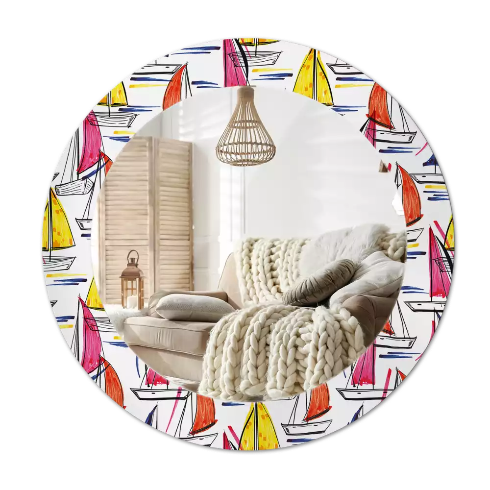 Oglindă rotundă ramă cu imprimeu Bărci colorate