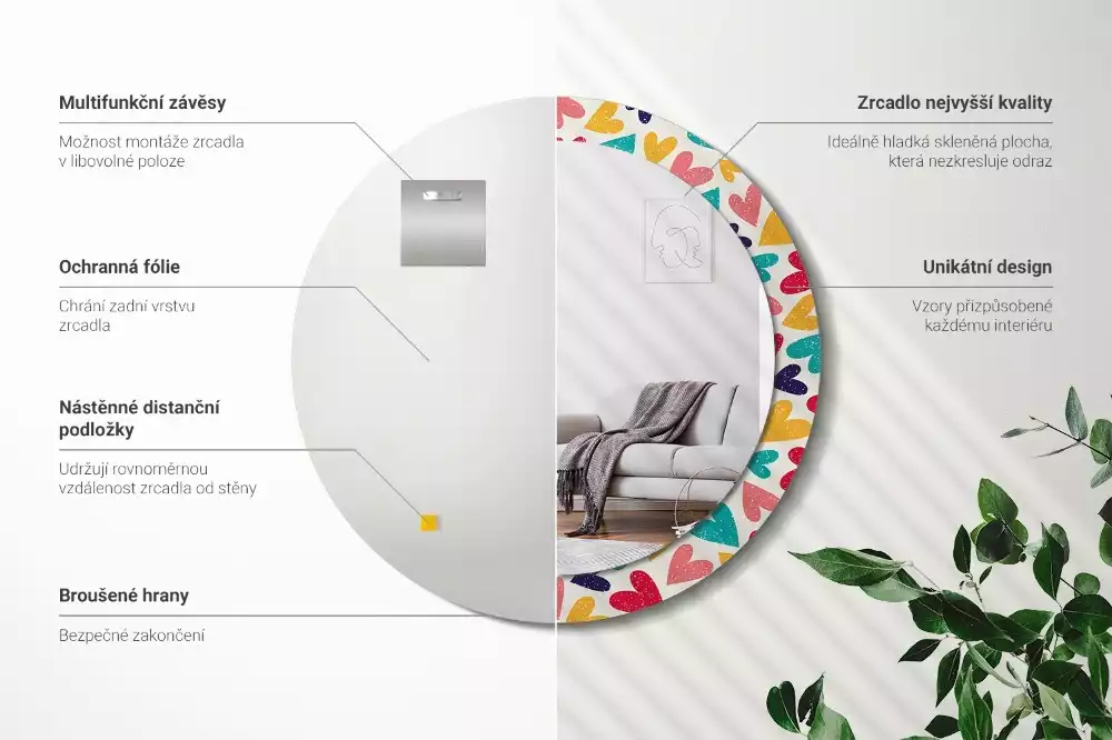 Oglindă cu decor rotundă Inimi colorate