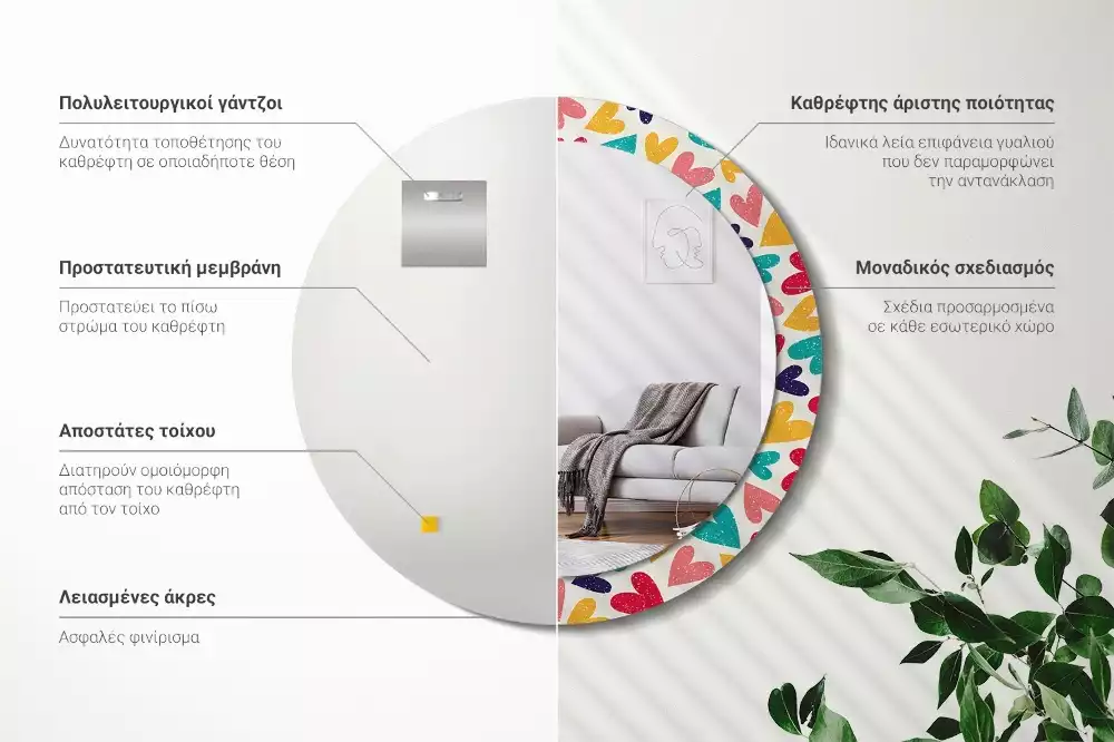 Oglindă cu decor rotundă Inimi colorate