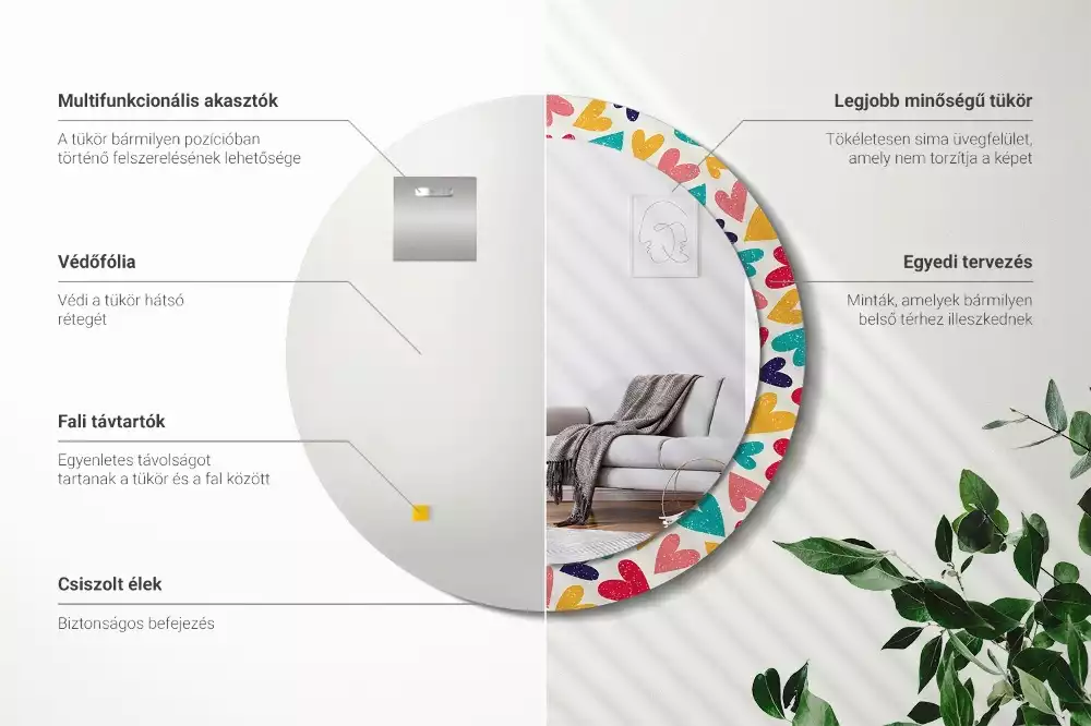 Oglindă cu decor rotundă Inimi colorate