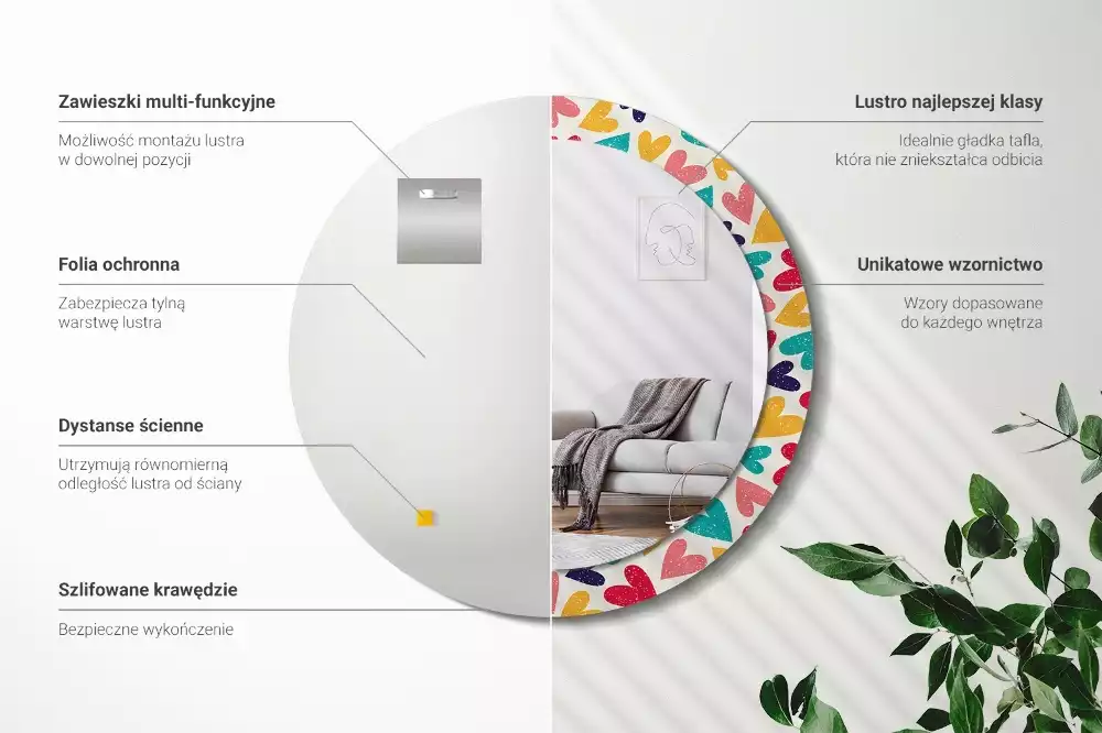 Oglindă cu decor rotundă Inimi colorate