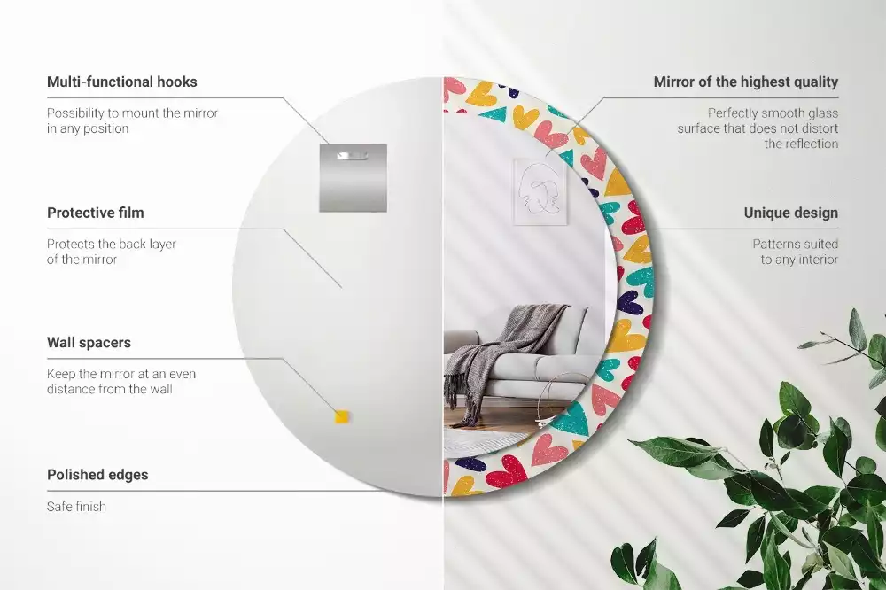 Oglindă cu decor rotundă Inimi colorate