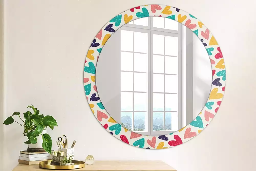 Oglindă cu decor rotundă Inimi colorate