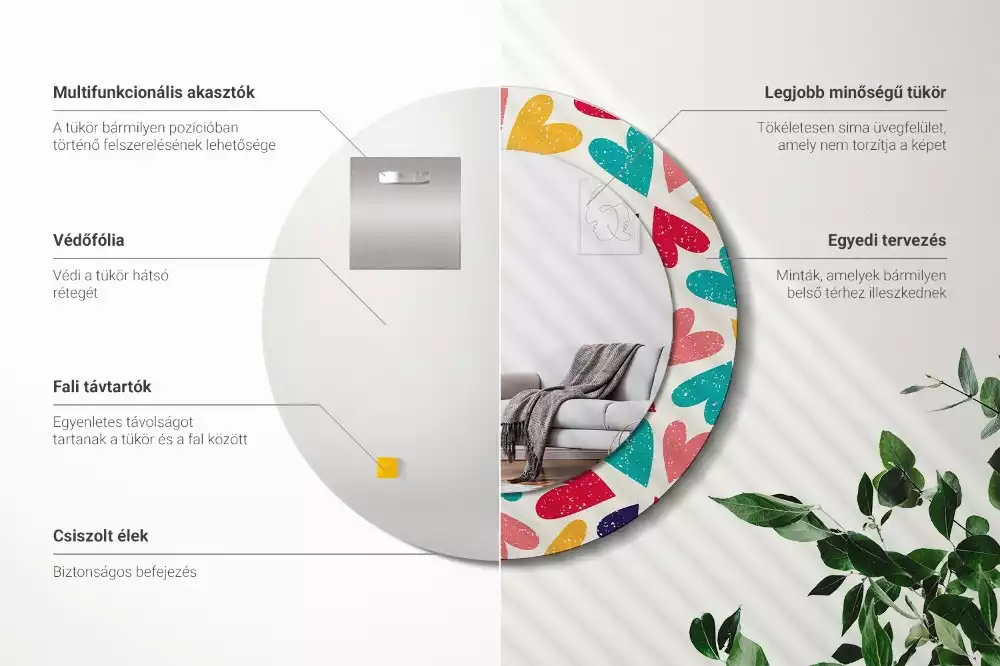 Oglindă cu decor rotundă Inimi colorate