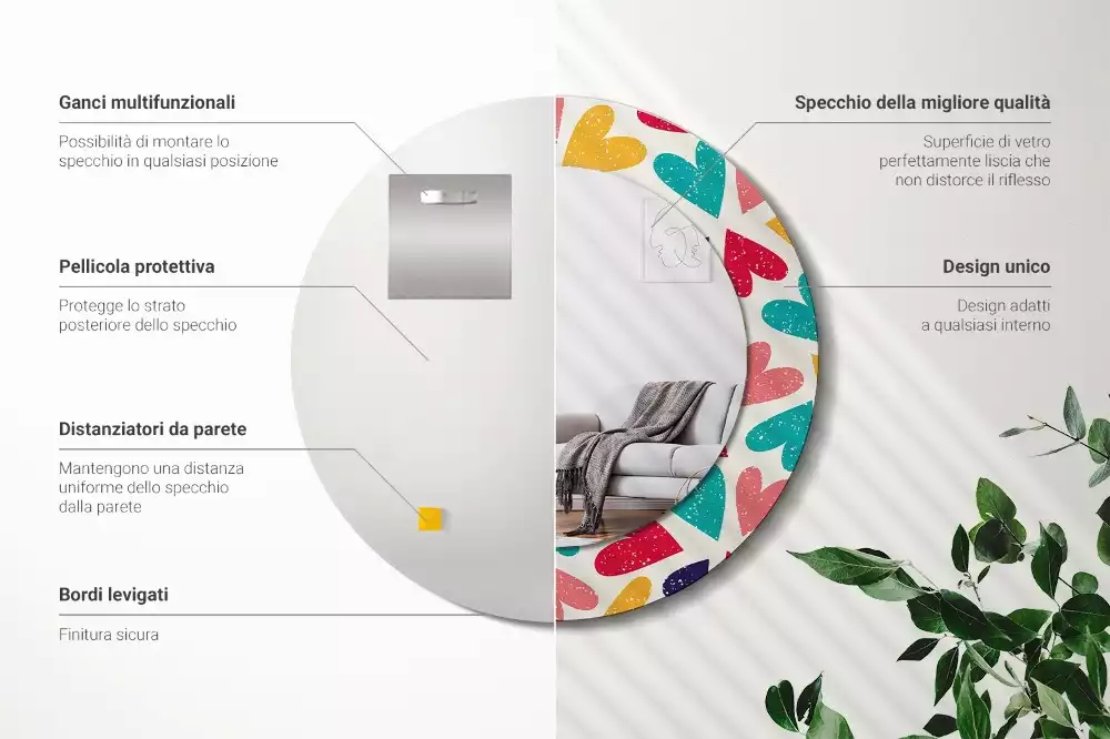 Oglindă cu decor rotundă Inimi colorate