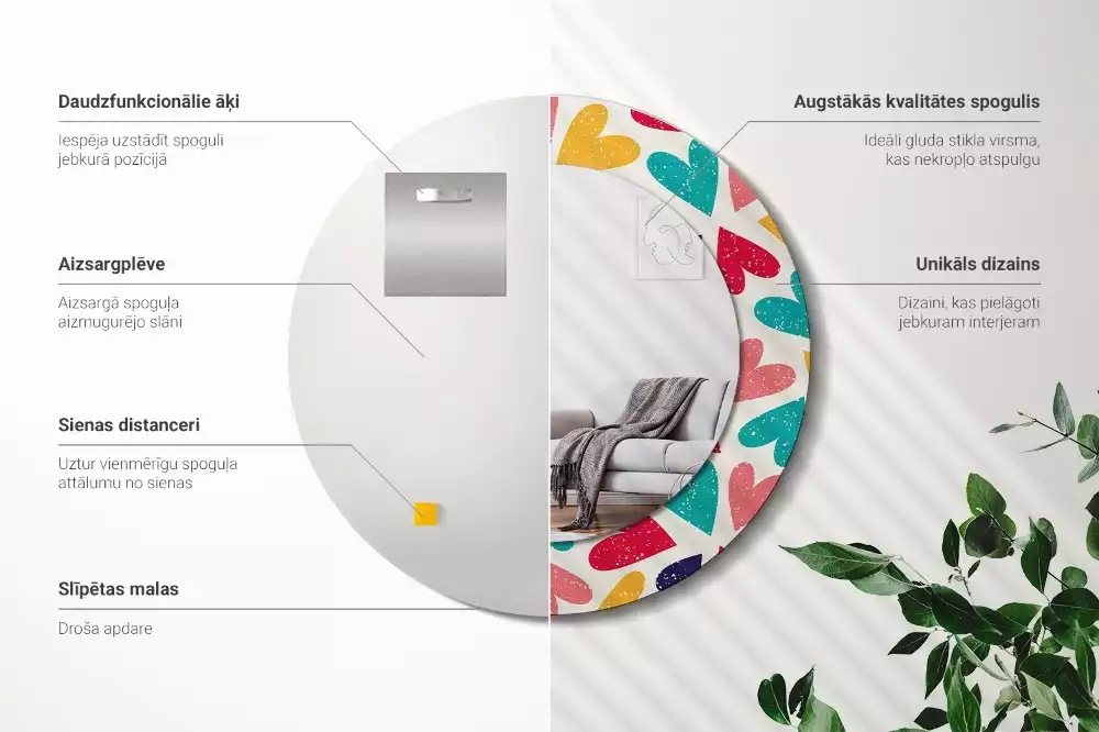 Oglindă cu decor rotundă Inimi colorate