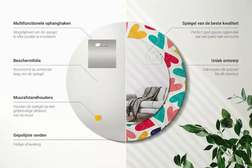 Oglindă cu decor rotundă Inimi colorate