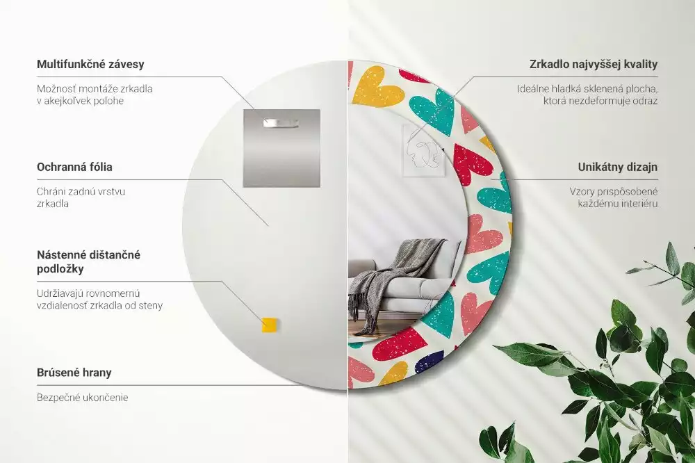 Oglindă cu decor rotundă Inimi colorate