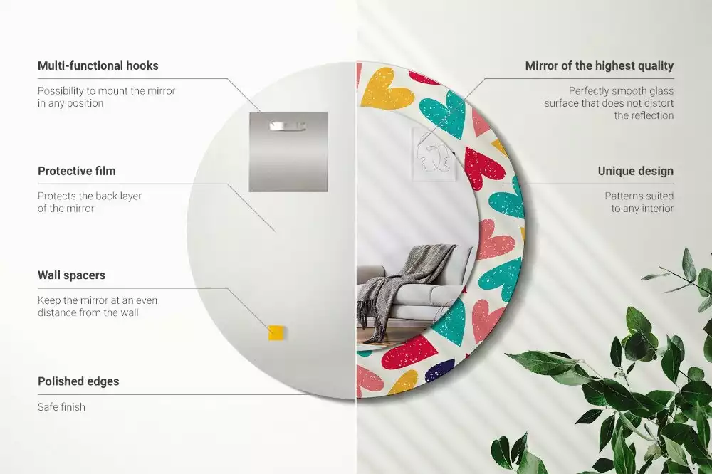 Oglindă cu decor rotundă Inimi colorate