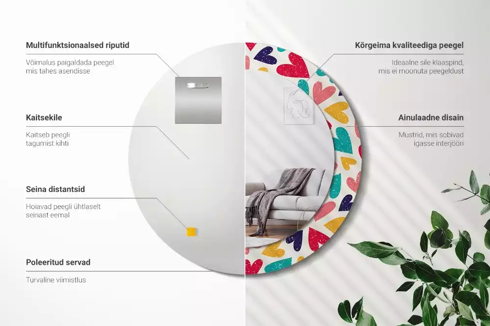 Oglindă cu decor rotundă Inimi colorate