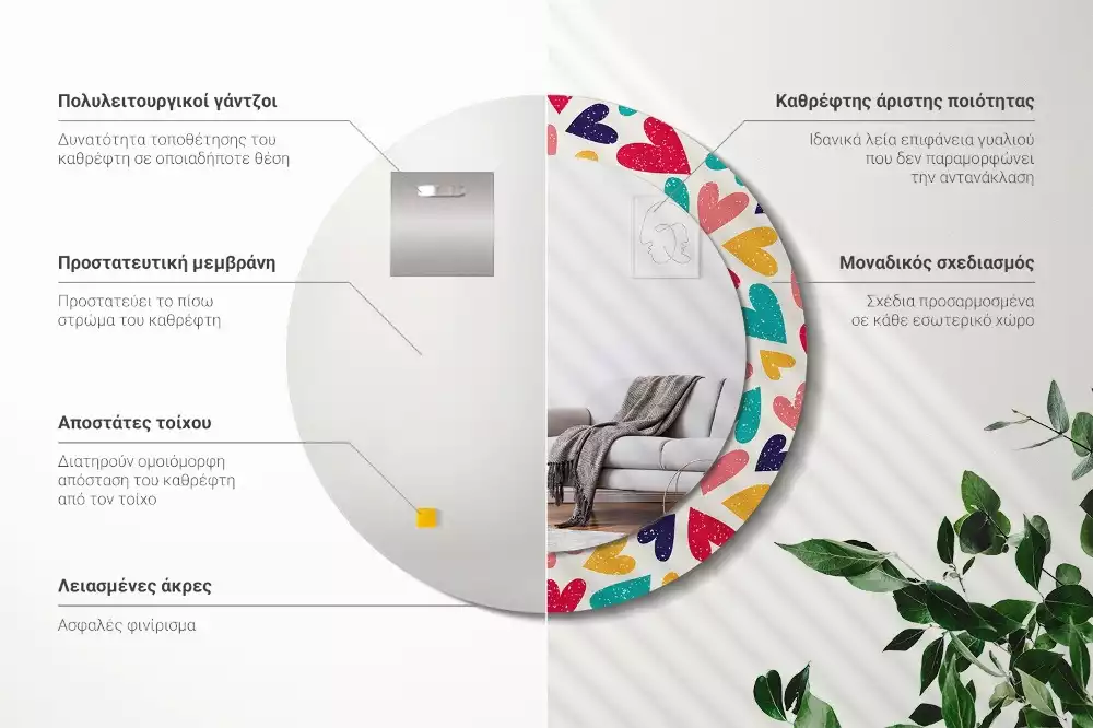 Oglindă cu decor rotundă Inimi colorate