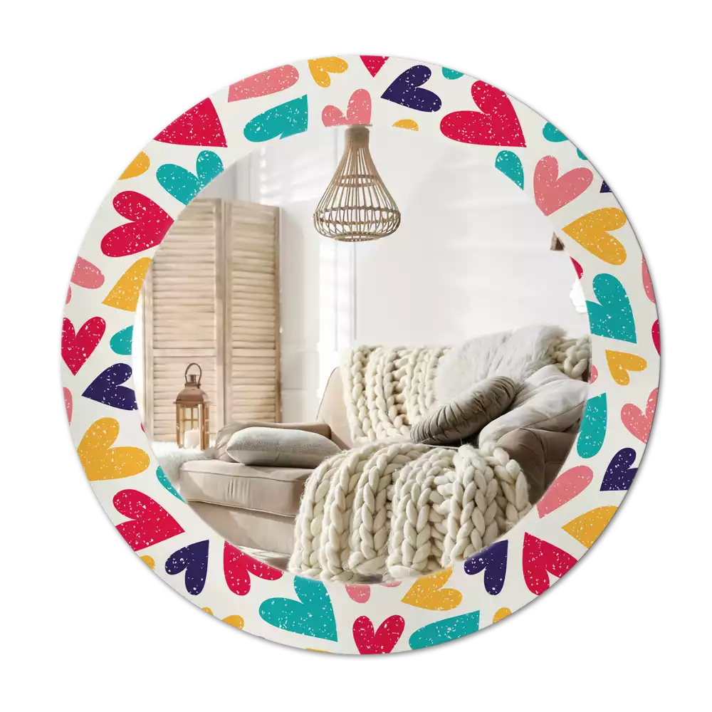 Oglindă cu decor rotundă Inimi colorate